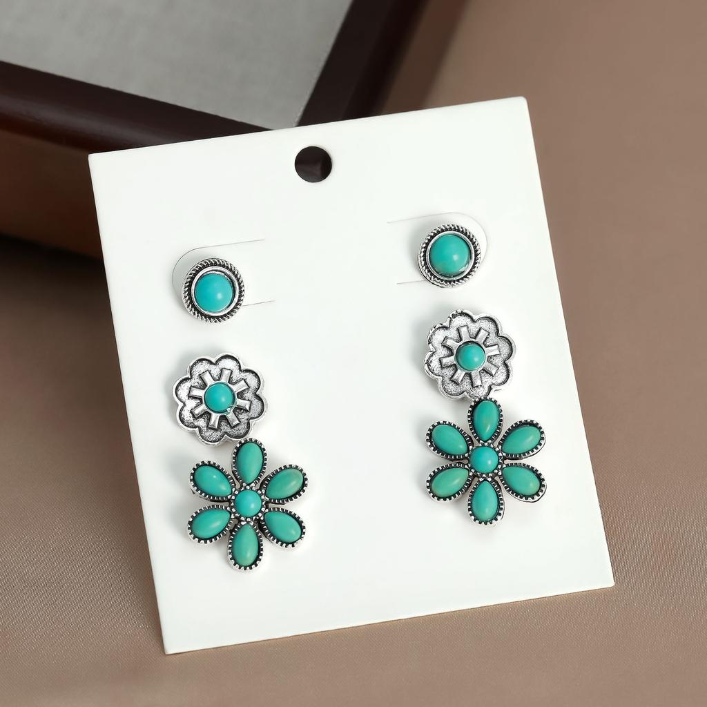 New Trends 5 Pairs Of Jewelry Dazzling Turquoise Gemstones Bohemian Earrings Stud Earrings