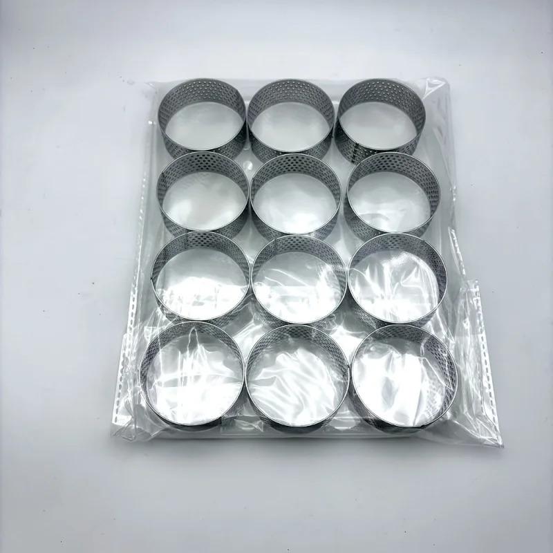 

12-Piece Stainless Steel Round Tart Rings, Perforated Molds for Mousses Desserts, Cookie Cutters Fruit Tarts