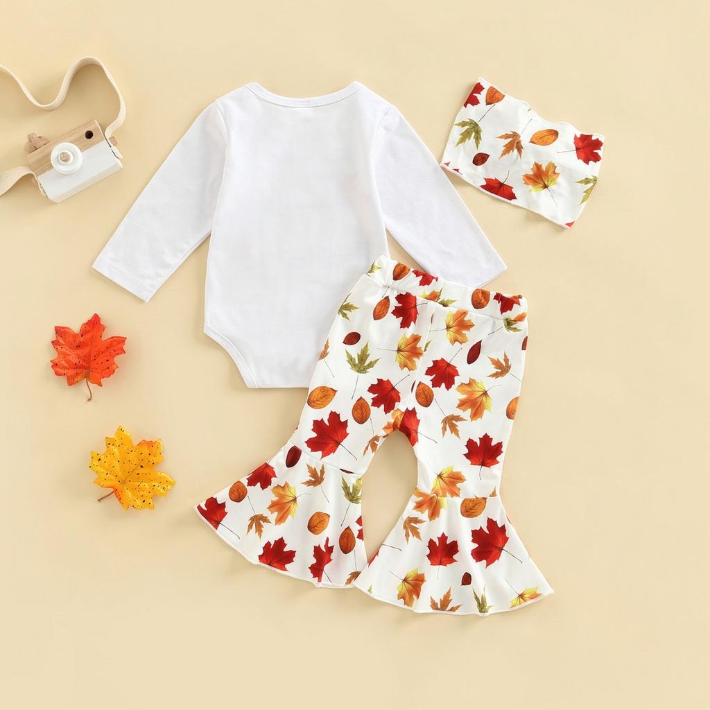 3 stk/sett jentetoppbukser pannebåndsdress for 0-18 måneder fargerikt trykk utsvingte bukser langermet bodysuit med knapper i skrittet småbarnsantrekk