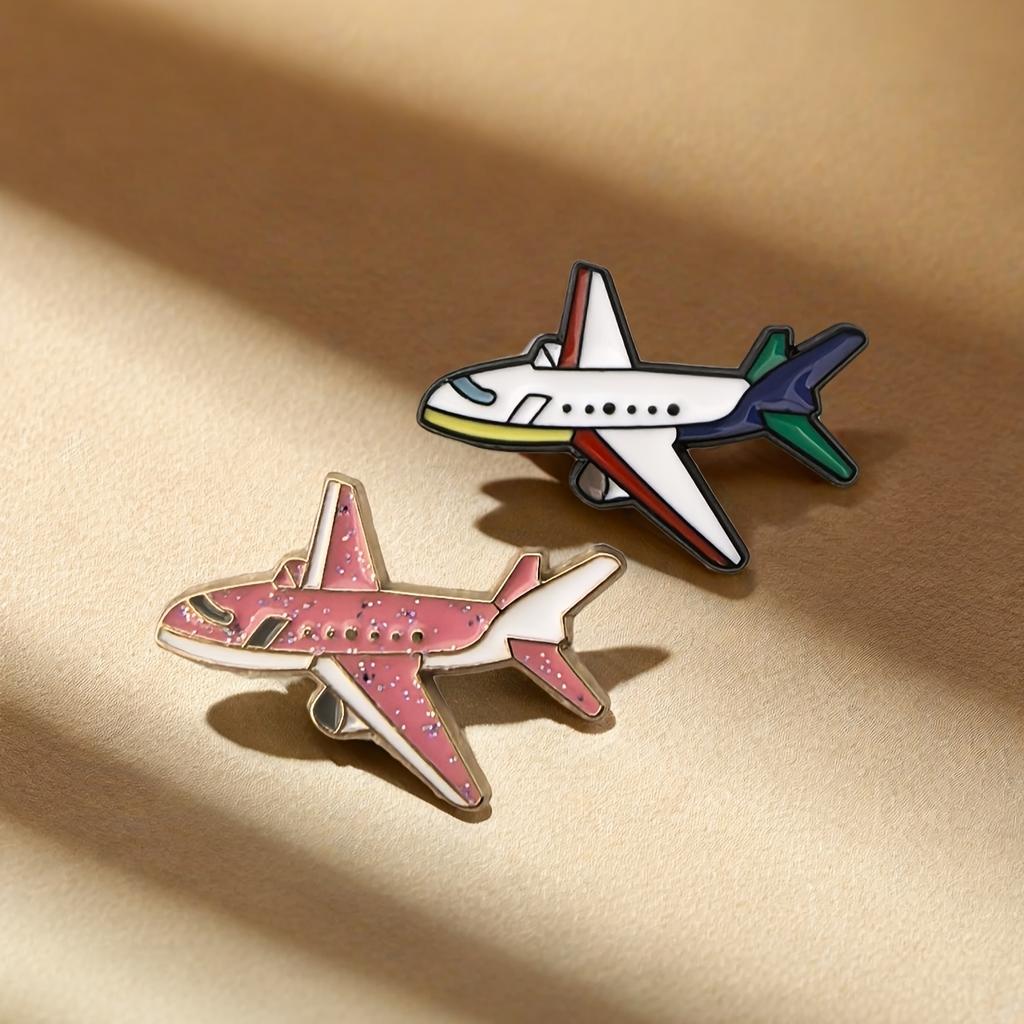 KC gold-plated zinc alloy cartoon airplane brooch pin, bright pink/green airplane pattern, cute and multi-purpose bag hanger
