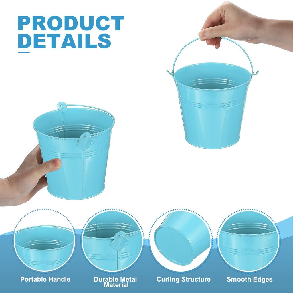 PATIKIL Small Metal Buckets with 12 Pieces Mini Buckets Easter Blue 5"x4.7" Handles, Buckets,