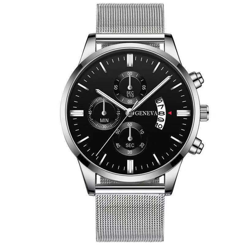 Blue Men'S Mesh Strap Watch Men'S Quartz Calendar Watch Fashion Business Watch