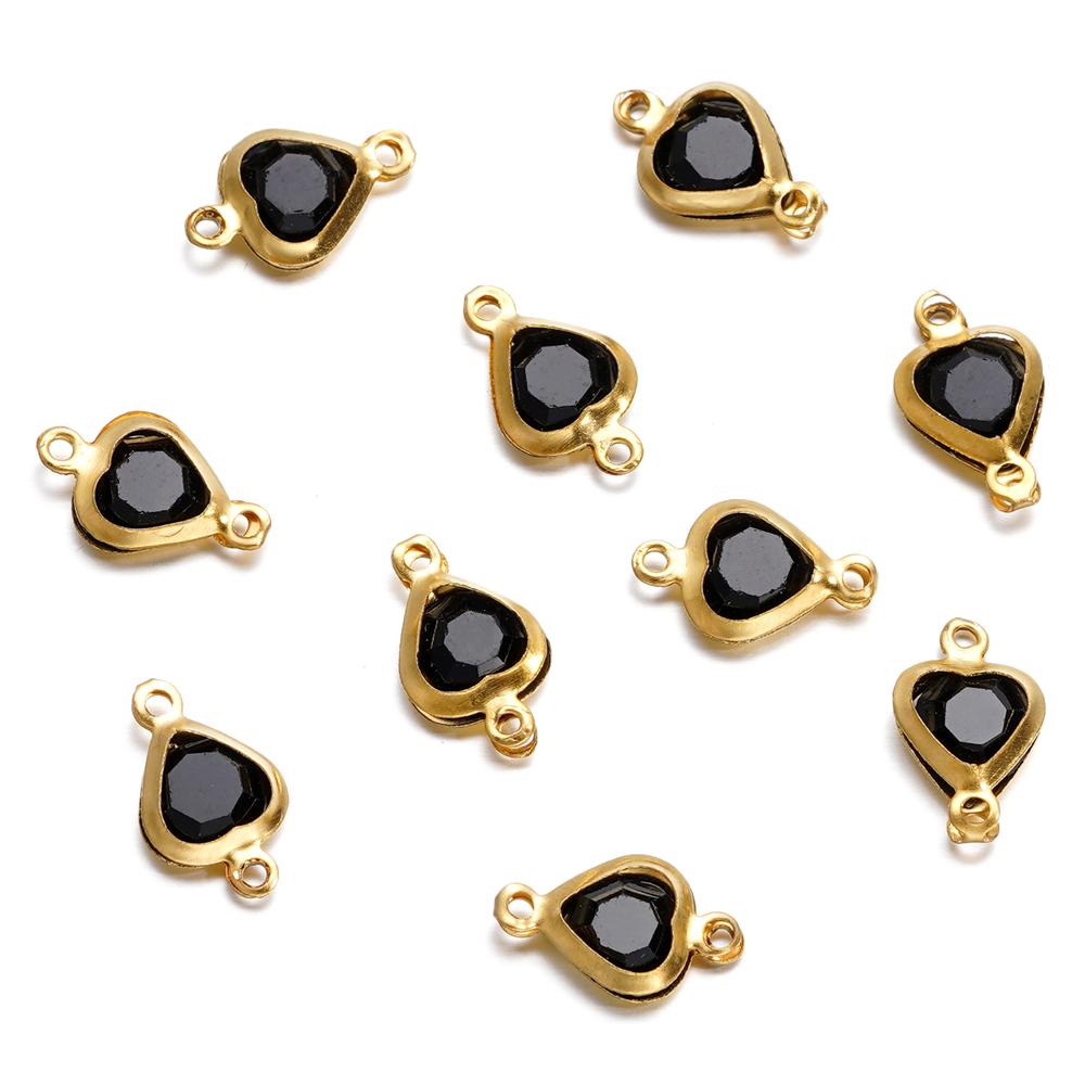 10pcs/lot Stainless Steel Crystal Love Heart Double Ring Pendants for DIY Bracelet Necklace Beads Jewelry Making Accessories