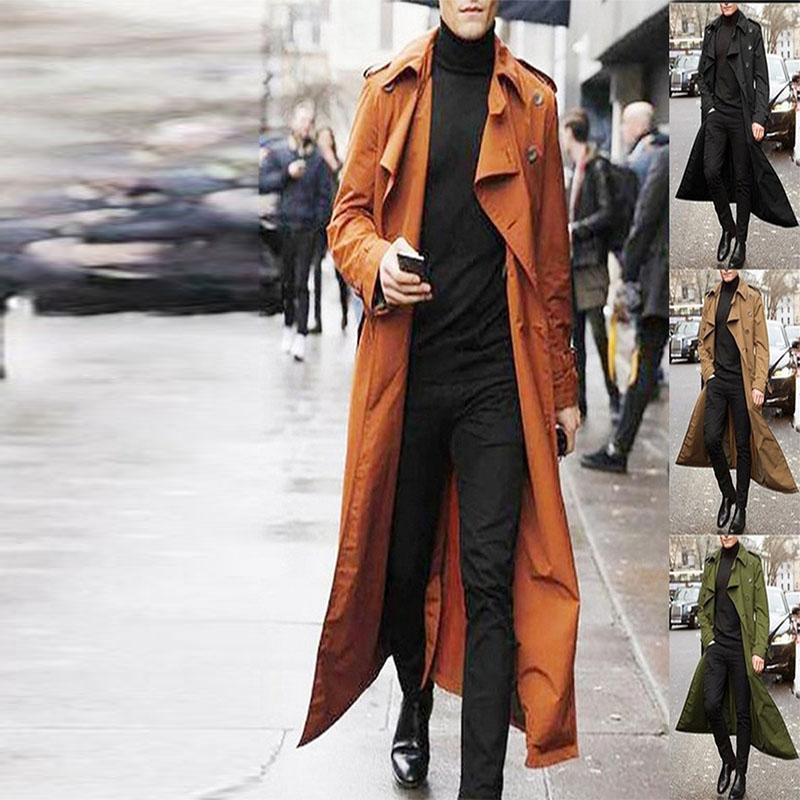 Lässiger Trenchcoat für Herren, modisch, für Herbst und Winter, lange Jacken, lässig, schmale Passform, Übergröße, einfarbig, warme Mäntel, dicke Jacken für Herren