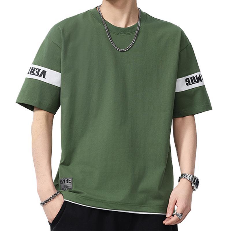 

Новая летняя мужская футболка с круглым вырезом, с коротким рукавом, тонкая, повседневная, молодежная, с рукавом до локтя 4XL зелёный