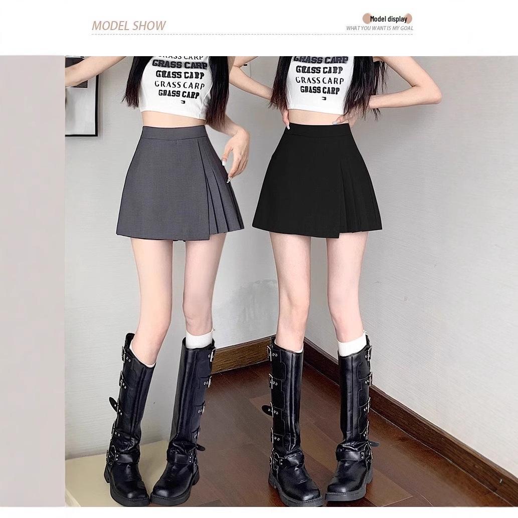 

Irregular Women s A-line Gray Pleated Skirt - High Waist, Slimming, and Summer Fashion Skirt Suit. 4XL