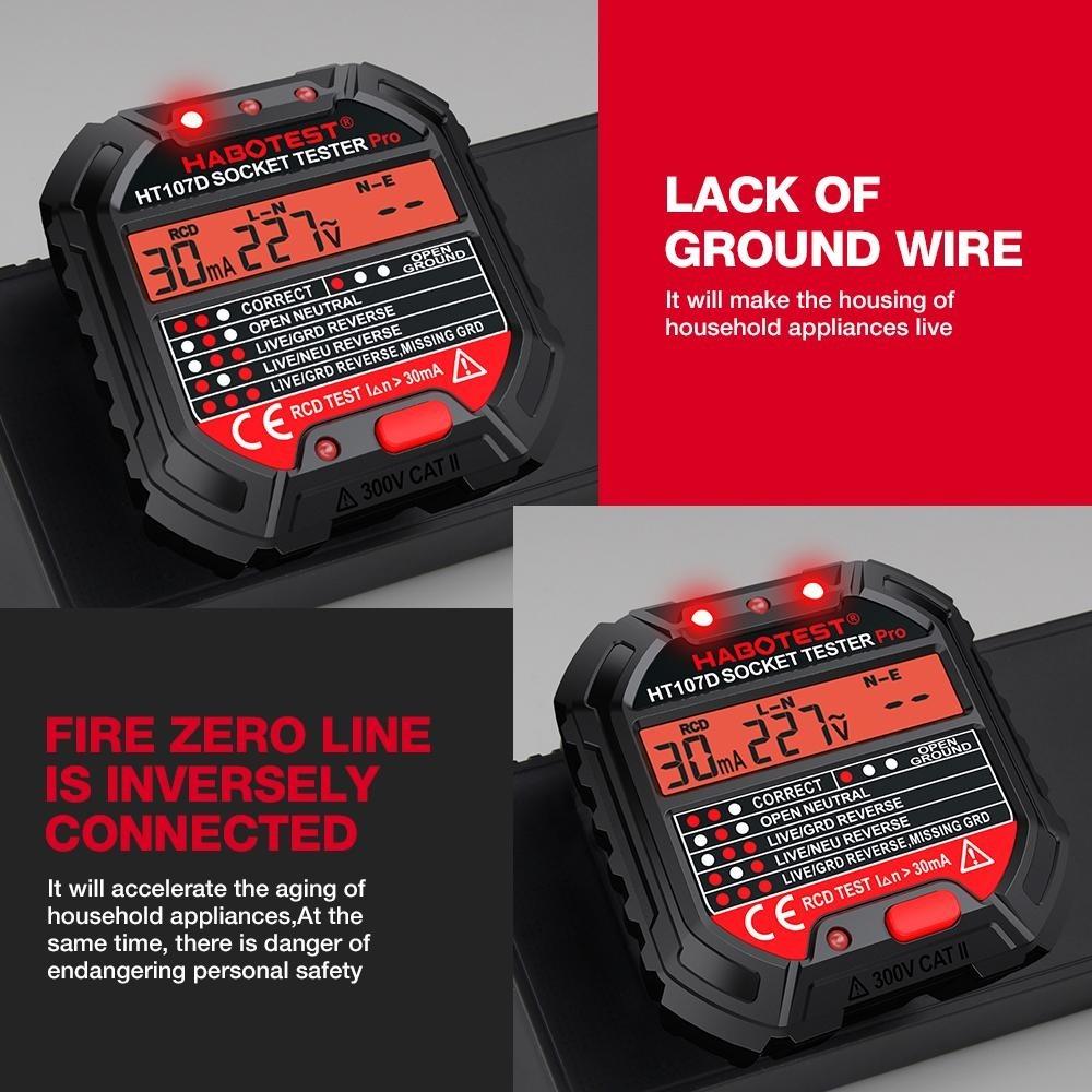 Socket Tester Pro Voltage Tester RCD Detector Ground Neutral Plug Polarity Phase Checker Electrical Safety Tool 5mA 30mA