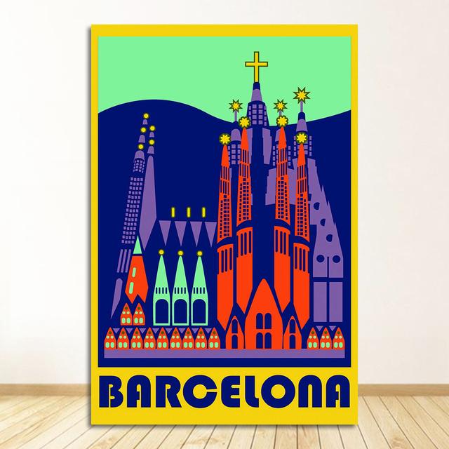 Resor Canvas Målningar Vintage Kraft Posters Belagda Väggdekaler Heminredning Familjepresent Europa Spanien Barcelona Pop Art