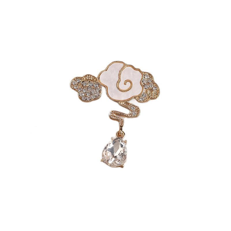 Chinese-style Cloud Pattern Diamond-encrusted Brooch for Women, A Light and Luxurious Water Drop Brooch