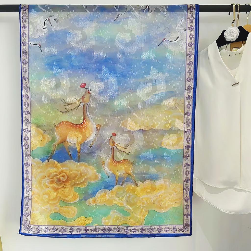 Simulationsseide Mode Blume-Schnitt Seidenschal Damen Einseitig Zweifarbig Blume Retro Schal