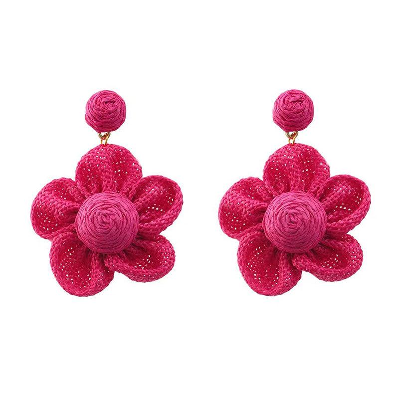 Five-Petal Flower Earrings, High-End Hand-Woven Raffia Earrings, Fashion Vacation Style.