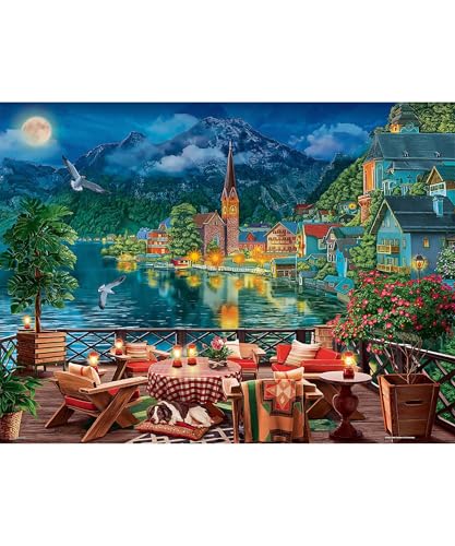 PieceRelax 1000-Piece Plastic Jigsaw Puzzle  Image World: A Night on the Lake in Hallstatt  (48x64cm) - Difficult for Adults, No Broken Pieces, Click-