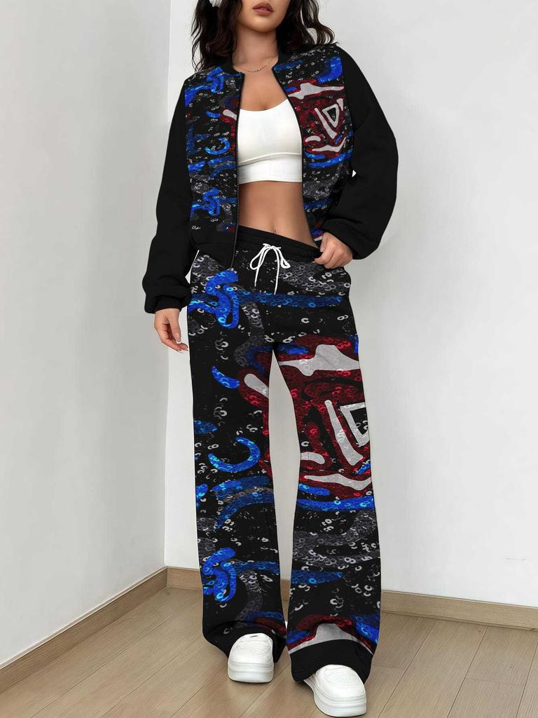 Retro Pattern Autumn And Winter New European And American Women'S Clothing Rose Printing Suit Women