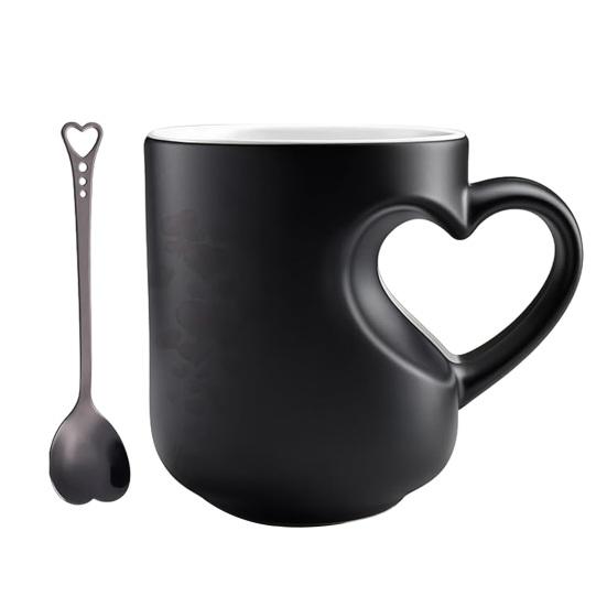 Heart-Shaped Color Changing Mug Double-Sided Vibrant Printing Ceramic Cup Heat Sensitive Coffee Cup Fun Novelty Gift for Valentine's Day And Christmas