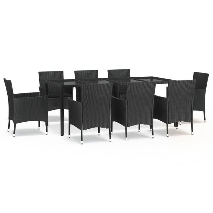 VidaXL Ensemble à manger jardin 9pcs et coussins noir résine tressée, ensemble à manger, ensemble à manger d'extérieur, 3187329