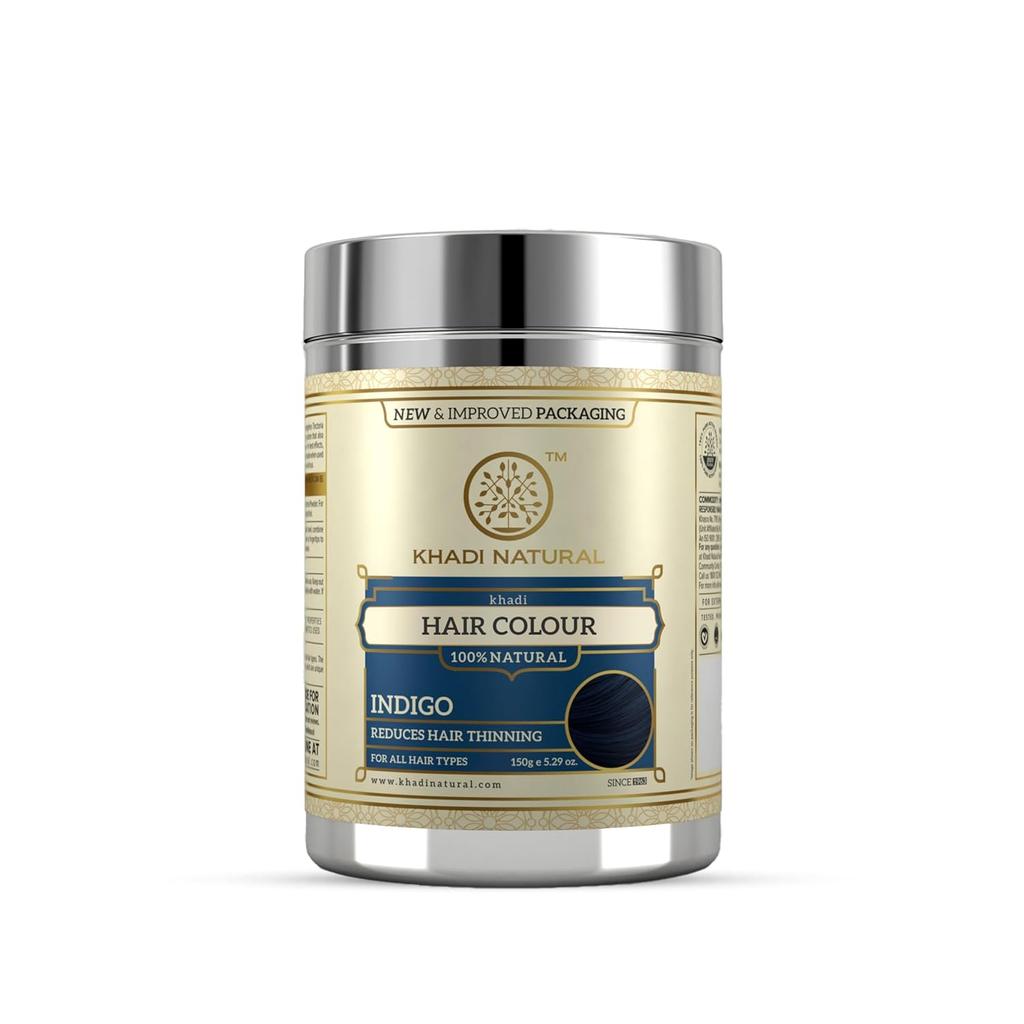 Khadi Natural Herbal Hair Color Indigo 150g – Grey Coverage, Shine & Strength, Chemical Free Hair Dye