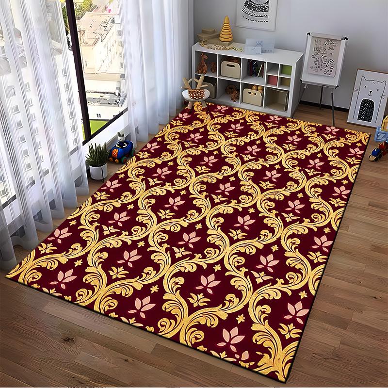 Luxuriöser Roter Teppich mit Goldenem Blumenmuster für Wohnzimmerdekoration Geeignet für die Verwendung als Anti-Rutsch-Matte für Wohnzimmer Schlafzimmer Sofas