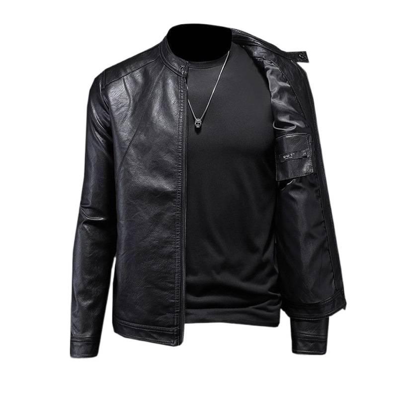 2025 Vår/Höst Herrmode Ståkrage Läderjacka - Ungdom Casual Ytterkläder
