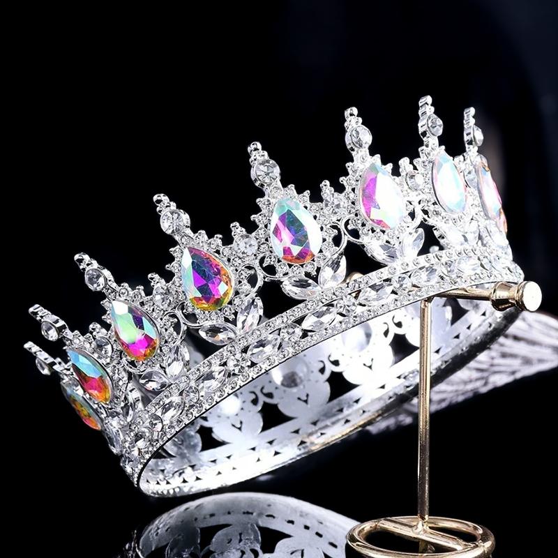 1pc Luxury Jewelry Bride Tiaras Crown Colorful Gemstones Birthday Ceremonies Photography Props Fashion Hair Accessories Crown