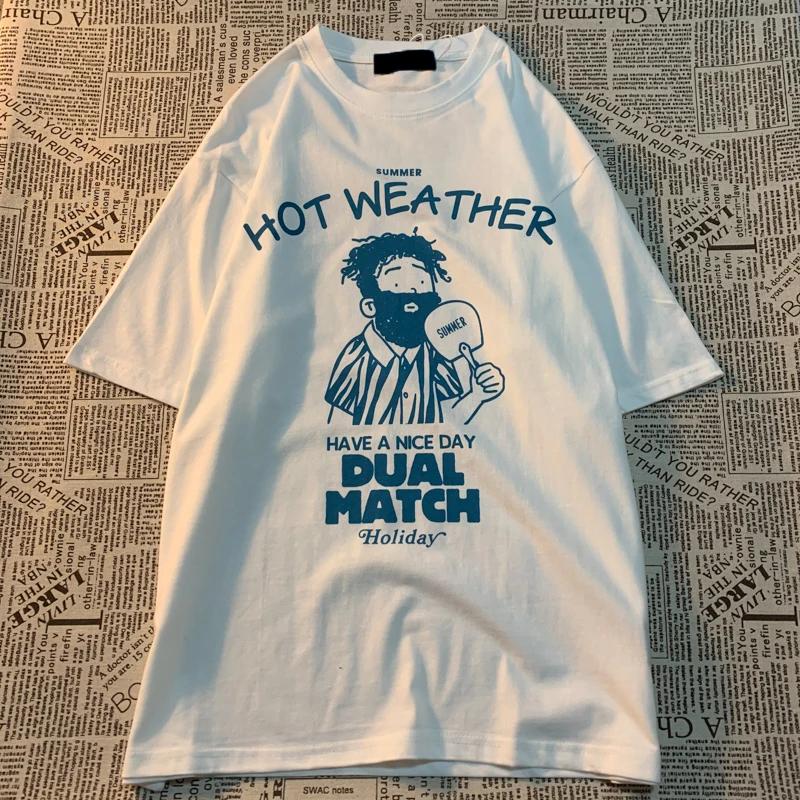 Think About Your Appearance American Retro Trendy Brand Printed Short Sleeved T-shirt Loose Oversized Short Tee Cotton Men Women