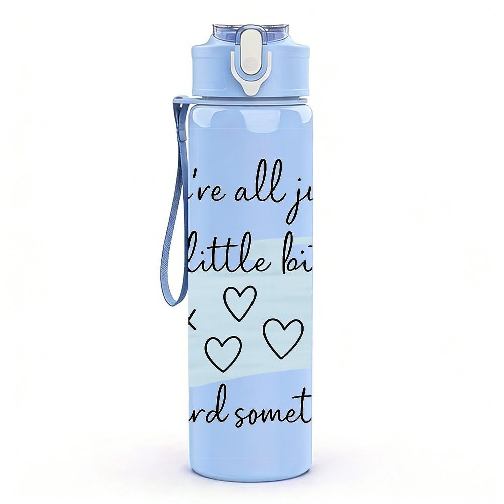 1PC Wind Heart Quote 750ml Color Plastic Sports Water Bottle Leakproof Flip Straw Lid Suitable for Sports Office Home Use
