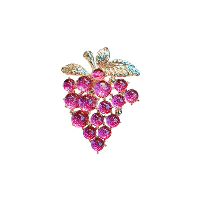 Rhinestone Grape Brooches for Women Unisex Fruit Pins Plant Lapel Pins Office Party Jewelry Accessories Gifts