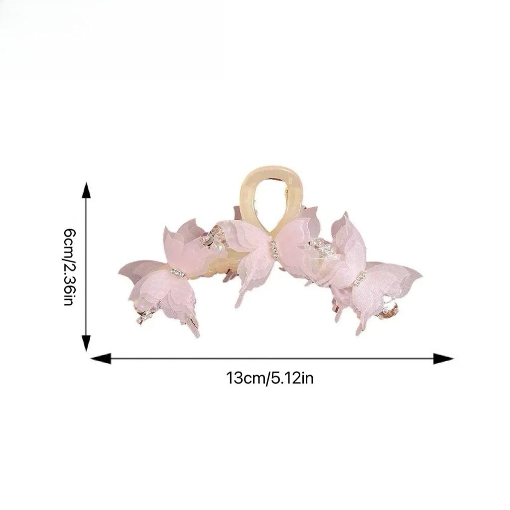 Light Blue/Pink Sheer Butterfly Claw Clip Pearl Rhinestone Fairycore Hair Grabber Elegant Romantic Hair Accessory