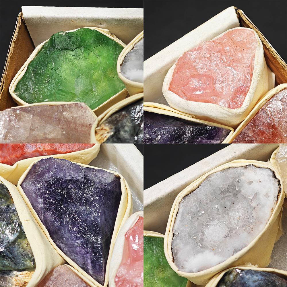 Raw Stone Crystal Set 1.6-2.4" Natural Stone Rock Minerals Specimens Collection Amethyst White Crystal Cave Green Fluorite