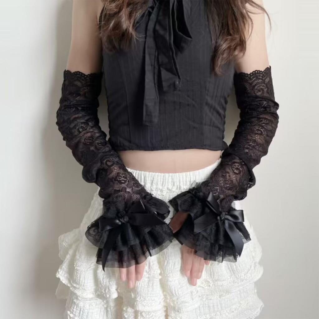 Punk Fingerless Gloves Lace Wrist Gloves Bride Wrist Warmer Gloves for Halloween Masquerades Proms Gloves