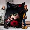 1pc Skull Roses Print Outdoor Flannel Blanket Soft All Season Polyester Throw , Perfect for Picnics & Travel , Picnic Accessory