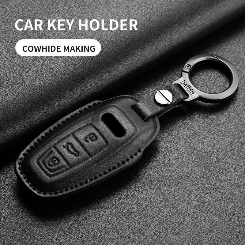 Leder Auto Schlüsselhülle für A4L A5 Q7 TT TTS A3 A4 B9 A6 A7 4K A8 E-tron Q5 Q8 C8 D5 SQ8 Auto Schlüsselanhänger Zubehör