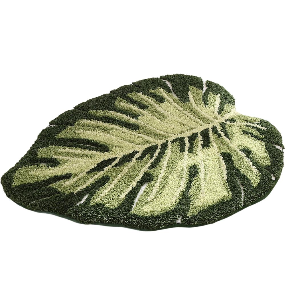 Soft and Plush Green Leaf Bathroom Rug with Non-Slip Backing - Luxurious and Absorbent Bath Mat for Home Décor