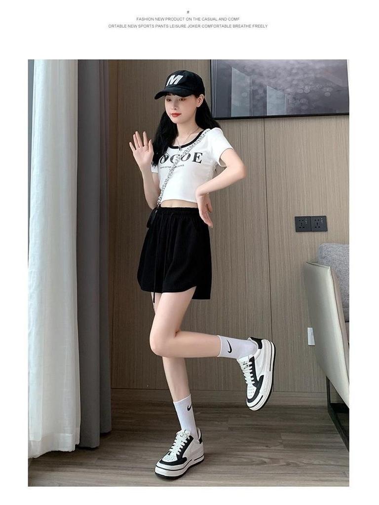 Ice Silk Women's Wide-Leg Sports Shorts, Summer Casual High-Waisted, Versatile Running Outerwear - Single/Double Three-Quarter Length