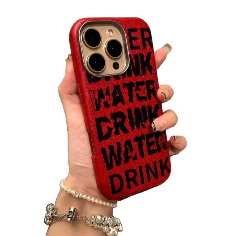 Hollow English Letters for Apple 16promax Mobile Phone Case for IPhone1 5 Lychee Pattern 14/13Pro