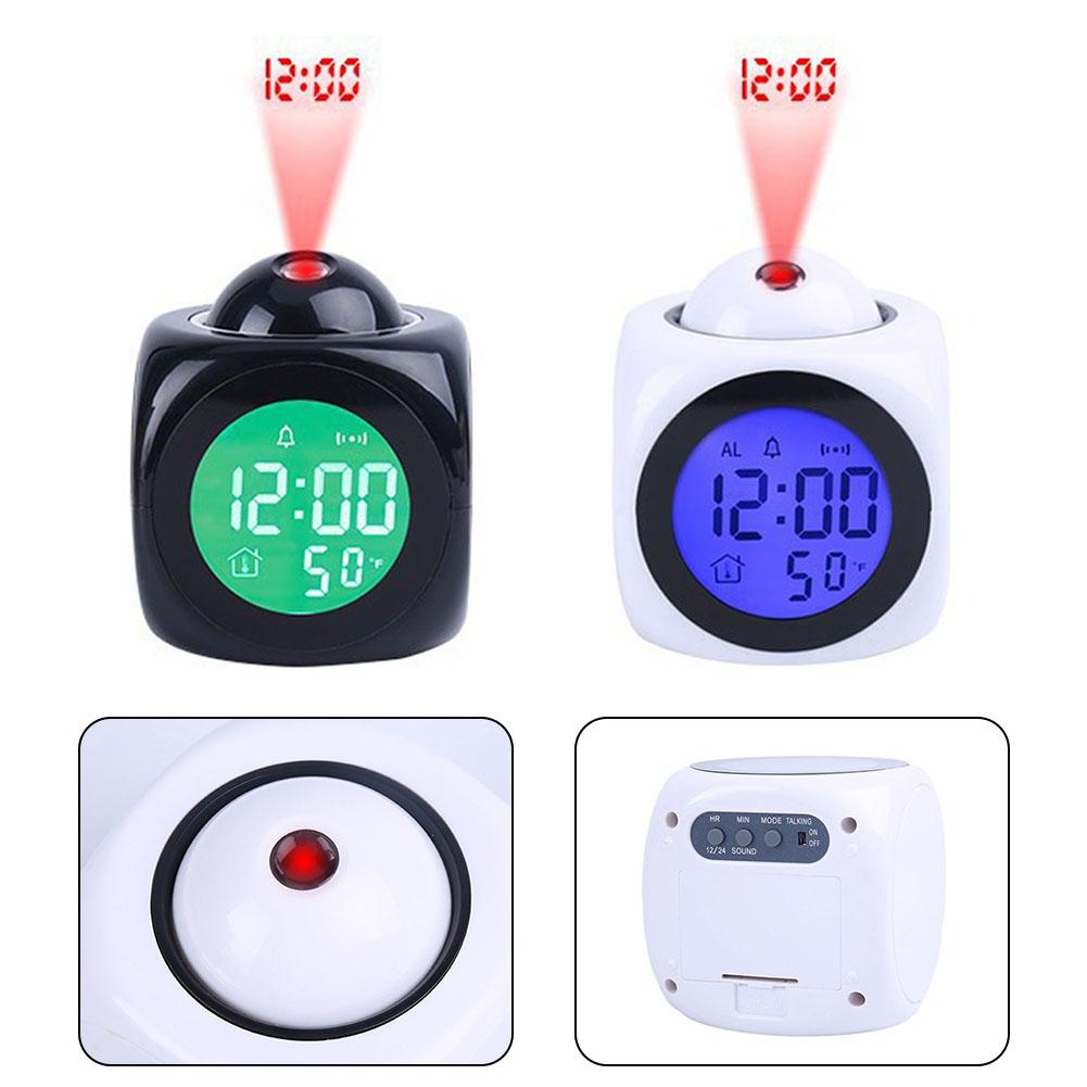LED Projection Alarm Clock Expressive Features including Temperature Voicing Music Alarms Nighttime Projection