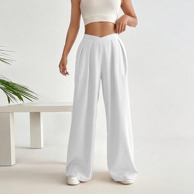 High Waist Wide Leg Pants for Women Casual Loose Fit Straight Leg Trousers with Side Zipper Closure Comfortable Long Pants