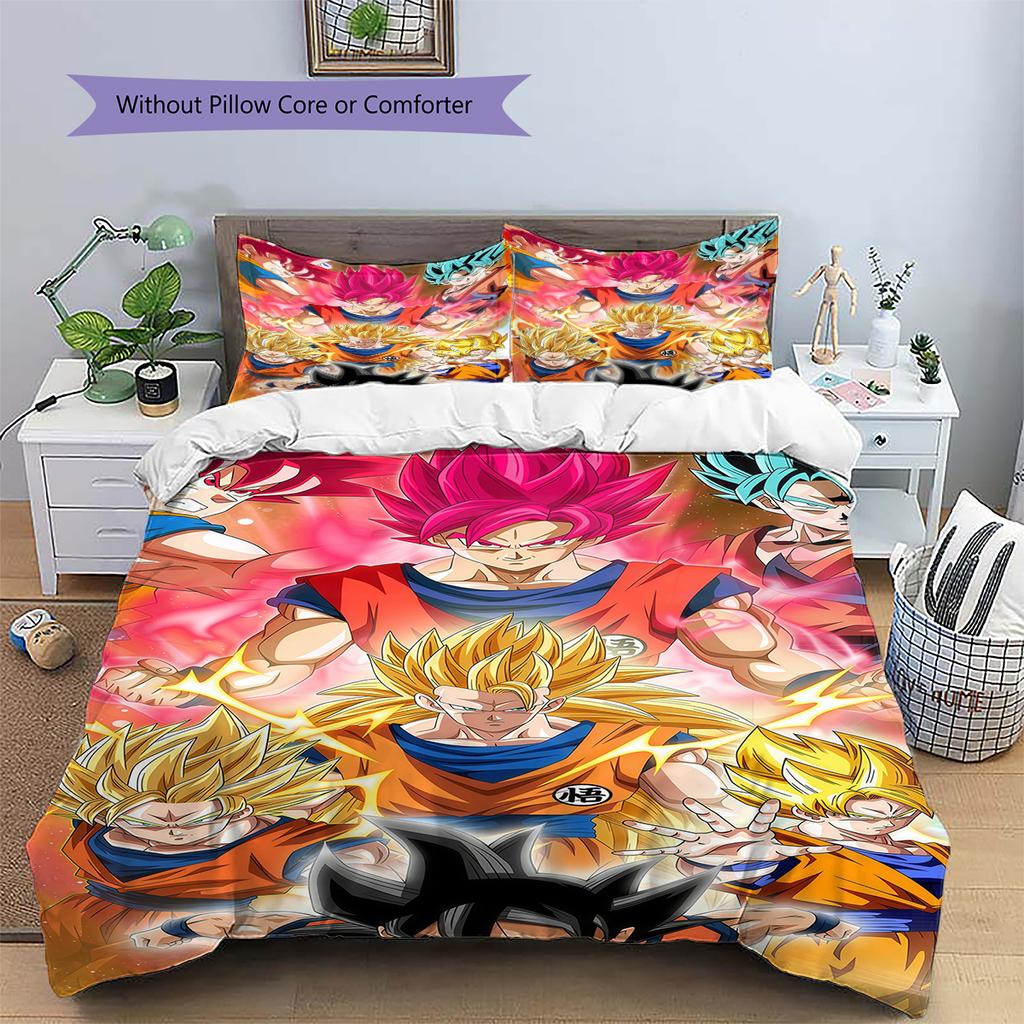 Pościel z wzorem DRAGON BALL, Zestaw kołdry Poszewka na kołdrę Poszewka na poduszkę Domowy Prezent Urodzinowy (1 * poszwa na kołdrę + 2 * poszewki na poduszki, bez rdzenia)