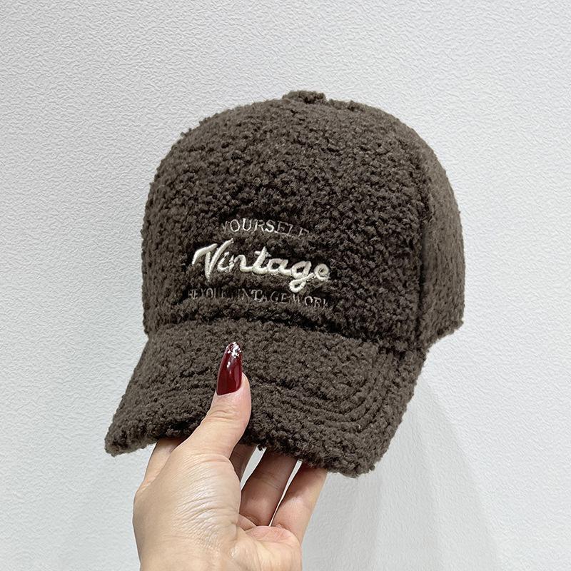 Korean Style Women's Embroidered Plush Winter Baseball Cap