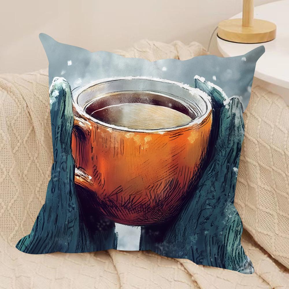 Coffee A Warm Day Cushion Cover Silky Short Plush Invisible Zipper Dustproof Sofa Pillow Case For Home Decor
