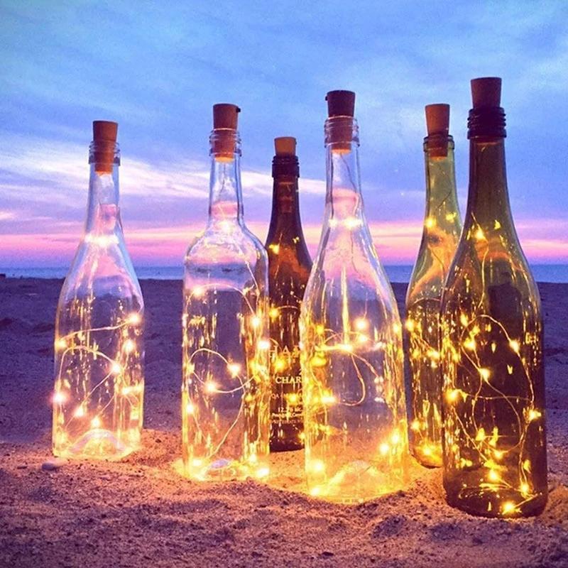 10Pcs Wine Bottle Lights with Cork 2M 20LED Fairy Light String Garland Wedding Party Christmas Bar Decoration Battery Powered