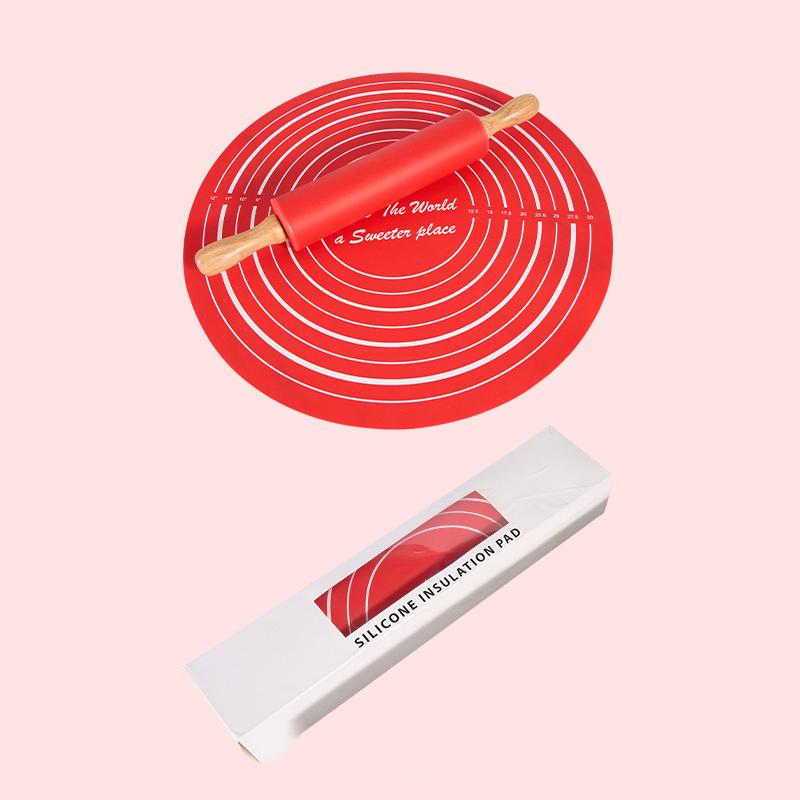 Silicone Dough Mat And Non-Stick Rolling Pins Set Kneading Pad Anti-Slip Pastry Boards For Pizza Pastry Bread Baking Tools