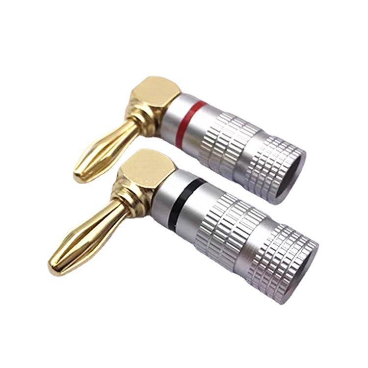 Gold-Plated Banana Plug 4mm 90° L-Shaped Elbow Red/Black Wire