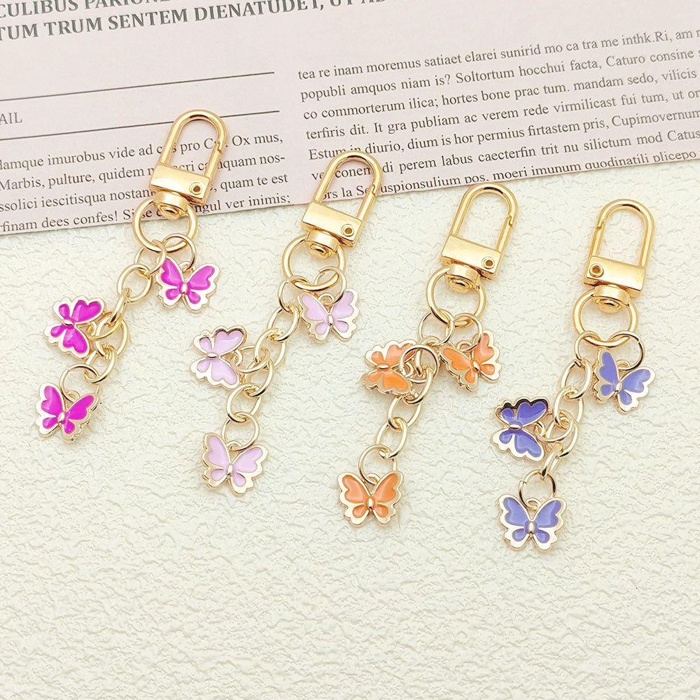 7PCS Ornaments Rhinestone Butterfly Keychain Pendant Key Ring Sweet Crystal Bow Key Chain  Bag Decor