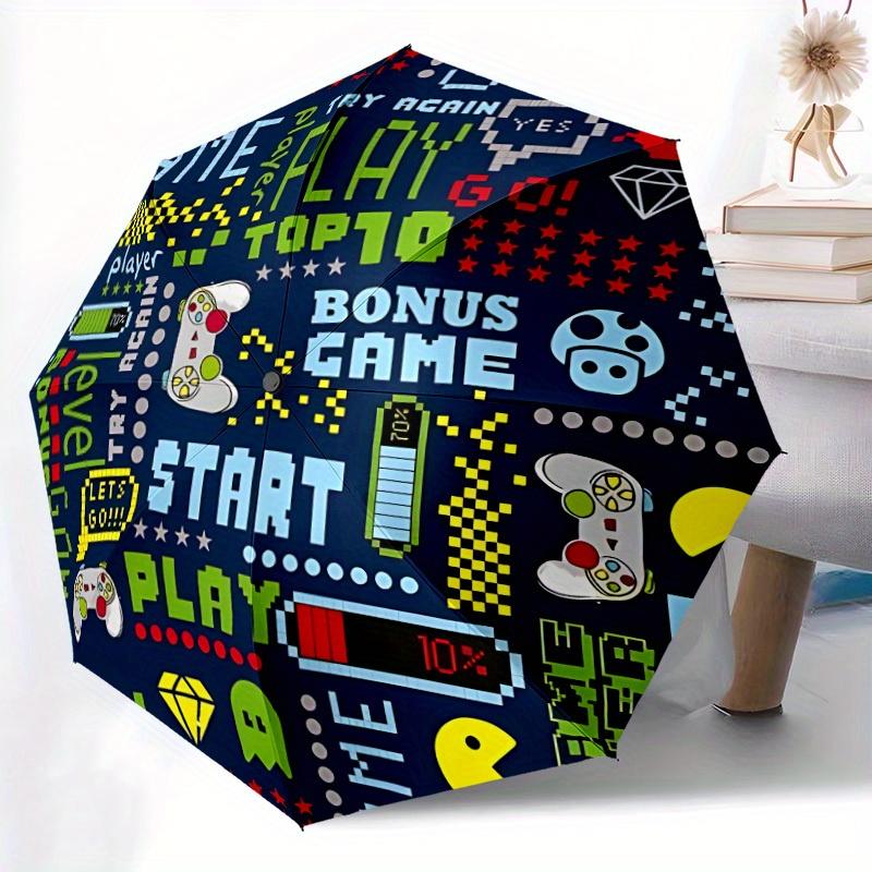 1pc Gamer Console Automatic Open/Close Umbrella with Windproof, Functional Design, 8-Rib Sturdy Canopy