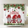 Christmas Gnome Shower Curtain Set with Red Xmas Ball Pattern, Winter Farmhouse Waterproof Bathroom Decor for Holiday Bathtub