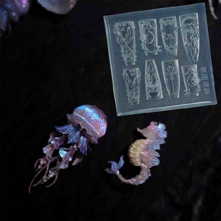 Nail Designing Silicone Molds with Marine Whale and Shell Motifs for Home Manicure Professional Nail Art Supplies
