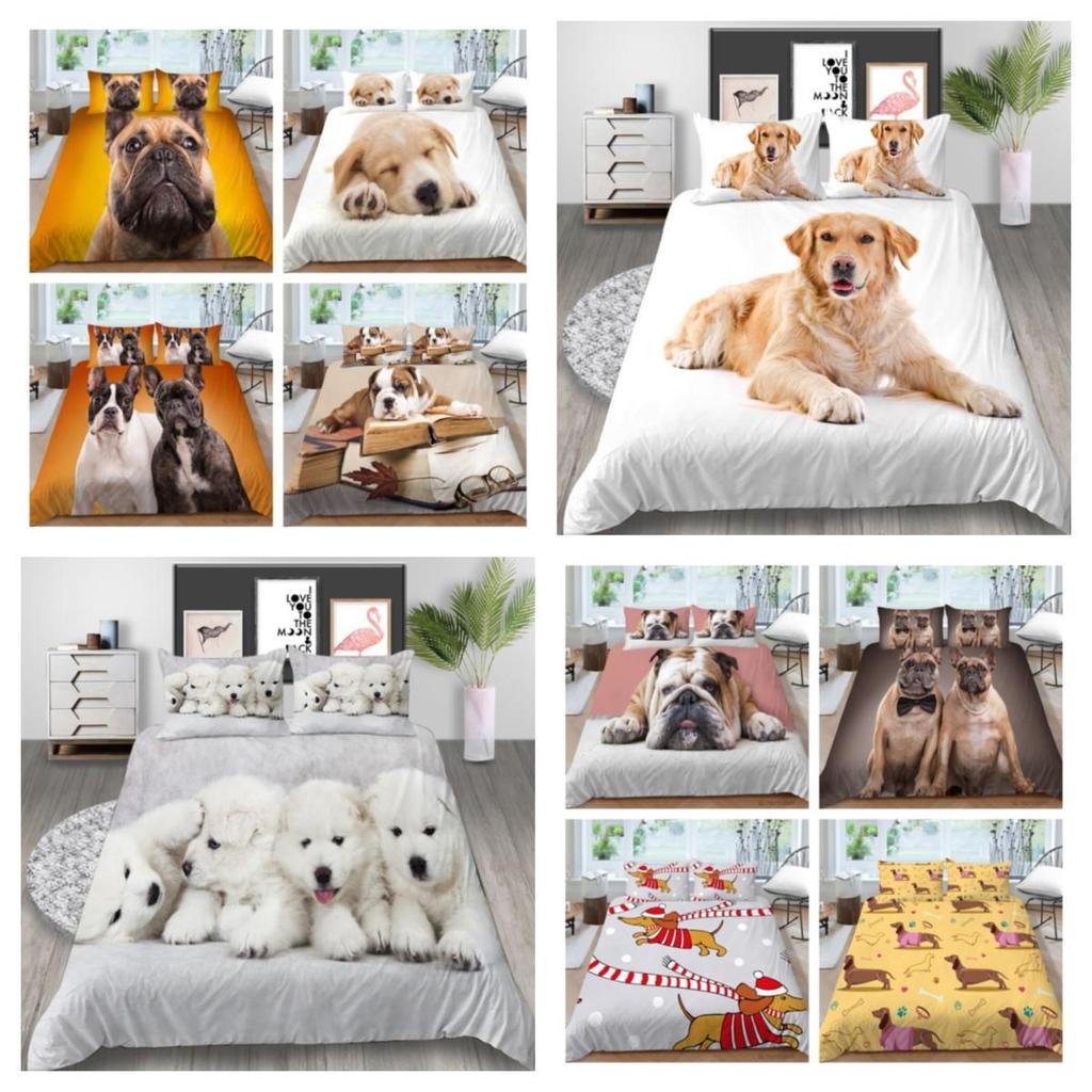 Nueva moda para mascotas, juego de funda nórdica con ropa de cama, almohada, textiles para el hogar, pintura para perros, traje de cama, ropa de cama de alta gama, funda de edredón de diseño único