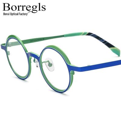 Unisex Multicolor Retro Round Titanium Eyeglass Frames - Lightweight & Prescription-Friendly