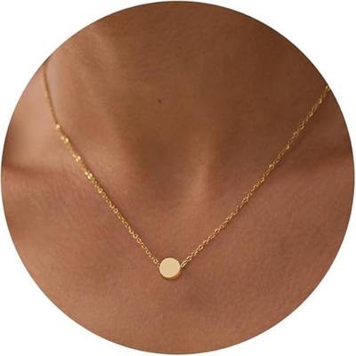 Colar Delicado com Pingente Redondo Pequeno Banhado a Ouro Colares Delicados de Aço Inoxidável com Pingente de Círculo para Mulheres Joias