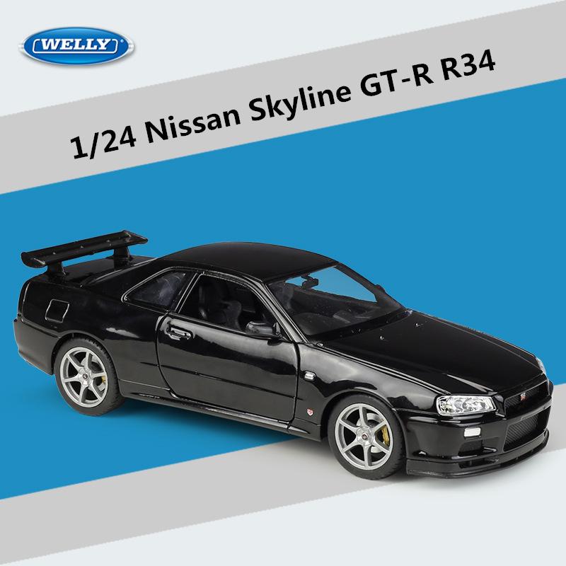 Eh bien 1:24 Nissan Skyline Gtr R34 Modèle de Voiture de Sport en Alliage Simulation Moulé sous Pression Métal Jouet Modèle de Voiture de Course Collection Cadeau pour Enfants